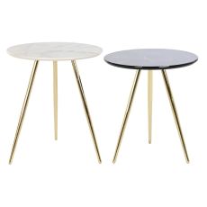 2-bordsset DKD Home Decor Vit Svart Gyllene 46 x 46 x 45 cm