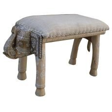 Sittpall DKD Home Decor Elefant Vit Naturell Mangoträ 65 x 31,7 x 38 cm