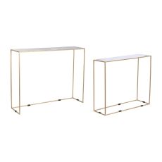 2-bordsset DKD Home Decor Vit Svart Gyllene 100 x 28 x 80 cm
