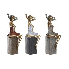 Prydnadsfigur DKD Home Decor 16 x 12 x 37 cm Kvinna Röd Grå Blå (3 antal)
