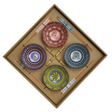 Sushiset DKD Home Decor Multicolour Bambu Stengods Mandala Orientalisk 34 x 34 x 6,5 cm (12 Delar)