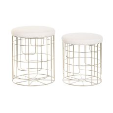 Fotpall DKD Home Decor Beige Gyllene Metall Polyester Vit Modern (38 x 38 x 44 cm) (35 x 35 x 40 cm)