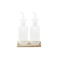 Set med olja och vinäger DKD Home Decor 250 ml 14 x 7,5 x 21 cm Naturell Transparent Akaciaträ Borosilikatglas