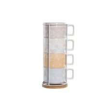Set med kaffekoppar DKD Home Decor Gul Blå Vit Röd Metall Bambu Dolomite 260 ml