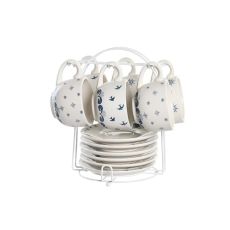 Set med koppar och fat DKD Home Decor Blå Vit Metall Dolomite 180 ml 20 x 18 x 20 cm
