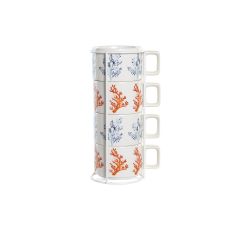 Set med kaffekoppar DKD Home Decor Blå Fuchsia Metall Dolomite 260 ml