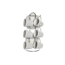 Set med koppar och fat DKD Home Decor Vit Metall Stengods 180 ml 12 x 12 x 2 cm