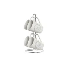 Set med koppar och fat DKD Home Decor Vit Metall Stengods 300 ml 14 x 14 x 31 cm 12,5 x 9,5 x 10,5 cm (5 Delar)