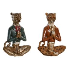 Prydnadsfigur DKD Home Decor Blå Brun Gyllene Leopard 16 x 9,5 x 23 cm (2 antal)