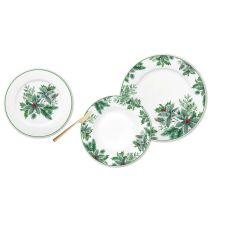 Matservis DKD Home Decor Vit Grön Porslin Löv av en växt Jul 27 x 27 x 2 cm 18 Delar