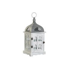 Lykta DKD Home Decor Antikbehandlad Vit Grå Trä Glas 19 x 19 x 42 cm