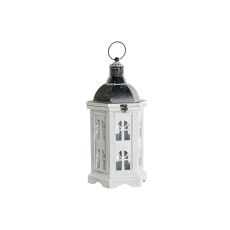 Lykta DKD Home Decor Antikbehandlad Vit Mörkgrå Trä Glas 19 x 17 x 39 cm