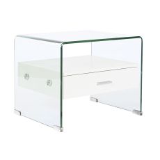 Nattduksbord DKD Home Decor Vit Transparent Glas Trä MDF 50 x 40 x 45,5 cm