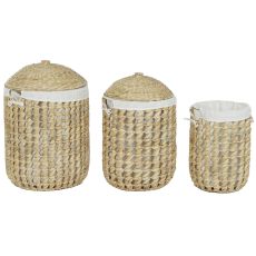 Tvättkorg Home ESPRIT Vit Naturell 3 Delar 46 x 46 x 69 cm