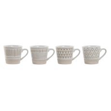 Set med kaffekoppar Home ESPRIT Vit Beige Stengods 180 ml 4 Delar