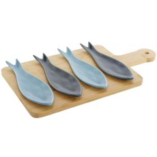Tilltuggsset Home ESPRIT Blå Grön Marinblå Bambu Porslin Medelhavs Fiskar 36 x 18 x 1,3 cm 5 Delar