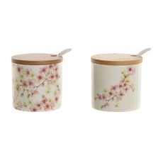 Sockerströare Home ESPRIT Vit Rosa Lila Bambu Dolomite 7,5 x 7,5 x 7,5 cm (2 antal)