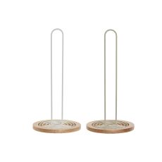 Hushållspappershållare Home ESPRIT Beige Grå Naturell Metall Gummiträ 15 x 15 x 31 cm (2 antal)