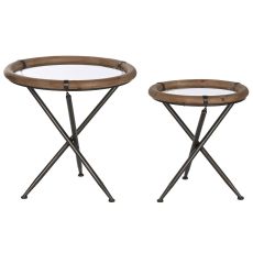 2-bordsset Home ESPRIT Svart Naturell Glas Gran 65 x 65 x 66 cm