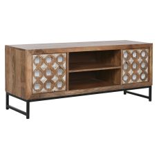 TV-möbler Home ESPRIT Brun Svart Silvrig Mangoträ Speglar 130 x 40 x 55,5 cm