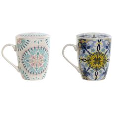 Kopp med filter för örtteer Home ESPRIT Blå Vit Turkos Medelhavs 340 ml (2 antal)