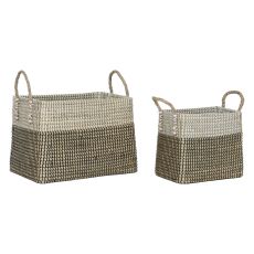 Korg - set Home ESPRIT Vit Svart Naturell Sjögräs Boho 44 x 25 x 38 cm (2 Delar)