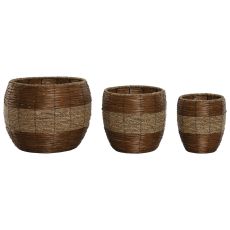 Set med planteringskärl Home ESPRIT Naturell Metall Fibrer Tropiskt 33 x 33 x 30 cm