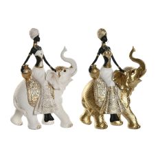 Prydnadsfigur Home ESPRIT Vit Svart Gyllene Elefant Afrikanska 21 x 11 x 32 cm (2 antal)