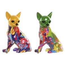 Prydnadsfigur Home ESPRIT Gul Grön Multicolour Hund 12 x 9 x 17 cm (2 antal)