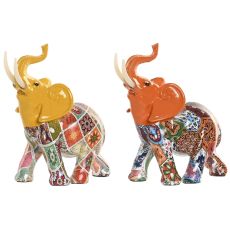 Prydnadsfigur Home ESPRIT Gul Multicolour Orange Elefant 16 x 7 x 17 cm (2 antal)