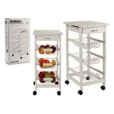 Grönsaksvagn Kinvara JWKT-3035 Vit Metall furuträ Kakel 37 x 76 x 37 cm Stöd med tre nivåer