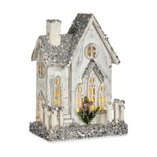 Prydnadsfigur Krist+ Vit Grå Glitter Hus Jul 24,5 x 32 x 12 cm LED Ljus