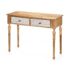 Hallmöbel med 2 lådor Vit Brun Mangoträ 98 x 77 x 42 cm Ränder