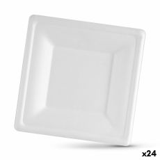 Tallriksset Algon Engångsanvändning Vit Sockerrör Fyrkantig 16 cm (24 antal)
