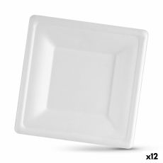 Tallriksset Algon Engångsanvändning Vit Sockerrör Fyrkantig 16 cm (12 antal)