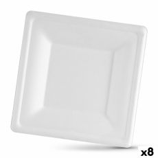 Tallriksset Algon Engångsanvändning Vit Sockerrör Fyrkantig 26 cm (8 antal)