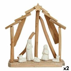 Julkrubba-set Keramik Brun Vit 2 antal 25 x 28 x 10 cm Naturell Trä (2 antal)