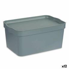 Förvaringslåda med lock Kipit TP594-2 Grå Plast 7,5 L 21 x 14,2 x 32 cm (12 antal)