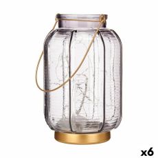 LED-lykta Ränder Grå Gyllene Glas 13,5 x 22 x 13,5 cm (6 antal)