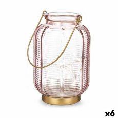 LED-lykta Ränder Rosa Gyllene Glas 13,5 x 22 x 13,5 cm (6 antal)