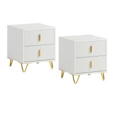 FBT115-Wx2 – Set om 2 Sängbord med 2 Lådor – Modern Förvaringsmöbel för Sovrum, Vit, 40×40×47 cm