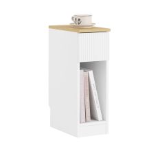 20 cm brett smalt sängbord med vågdesignslåda, smala sidobord, sängbord för sovrum och vardagsrum, högt smalt bord, vit och träbh, ca 20 x 60 x 35 cm FBT111-W