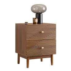 FBT170-N Vintage Sängbord med 2 Lådor, Trä Nattduksbord med Gummiträben, Retro Sidobord för Sovrum, Vardagsrum eller Kontor, Brun, B45 × D40 × H58 cm