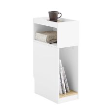 FBT171-WN smalt nattduksbord, smalt sidobord med låda och hylla, modernt nattduksbord för sovrum och vardagsrum, vitt, 20 x 35 x 60 cm