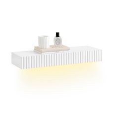 FHK38-W Väggmonterad Hylla med Låda & LED-belysning med Rörelsesensor, för Sovrum, Hall & Vardagsrum, Batteridriven, L60 × D20 × H8 cm, Vit