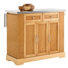 FKW130-N Köksö på hjul Servisvagn med hjul, Köksvagn med utdragbart arbetsbord, Rullvagn med lådor, Barvagn för kök, matsal, frukostbar, Natur, 107 x (46-71) x 92,5 cm