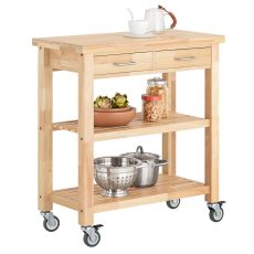 FKW24-II-N Köksvagn i Heveaträ med 2 Lådor och 2 Hyllor – Kompakt Rullbar Förvaring 80x40x90 cm