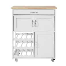 Köksskåp med hjul serveringsvagnar med 1 lådor köksö på hjul vit Längd 67 cm Bredd 38 cm Höjd 86 cm FKW45-WN