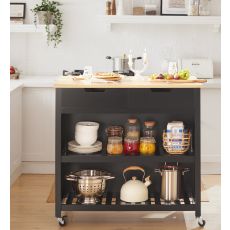 Köksö på hjul Köksskåp med 2 lådor Arbetsbord Längd 115 cm Bredd 46 cm Höjd 92 cm svart FKW74-SCH
