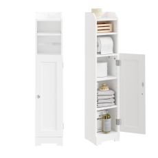 FRG177-II-W Smalt badrumsskåp 20 cm med toalettpappershållare och dörr – platsbesparande för små utrymmen, vit